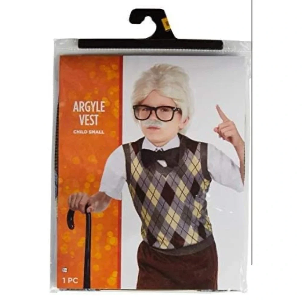 Argyle Vest Old Man Plaid Suit Yourself Fancy‎ Dress Up Halloween Child Costume - Picture 2 of 3